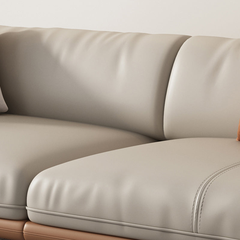 Grey Modern Loose Back Sofa & Chaise 23.68" H Pillow Top Armed Sofa, Genuine Leather Clearhalo 'furn' 'furn_sectionals' 'Furniture' 'furniture_sectionals' 'Living Room Furniture' 'Sectionals' 5022572