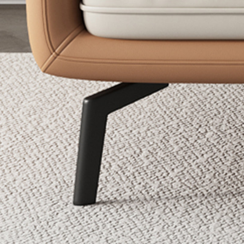 Grey Modern Loose Back Sofa & Chaise 23.68" H Pillow Top Armed Sofa, Genuine Leather Clearhalo 'furn' 'furn_sectionals' 'Furniture' 'furniture_sectionals' 'Living Room Furniture' 'Sectionals' 5022574