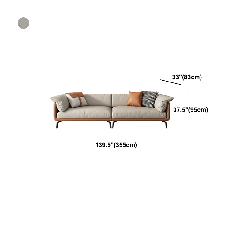 Grey Modern Loose Back Sofa & Chaise 23.68" H Pillow Top Armed Sofa, Genuine Leather Clearhalo 'furn' 'furn_sectionals' 'Furniture' 'furniture_sectionals' 'Living Room Furniture' 'Sectionals' 5022580