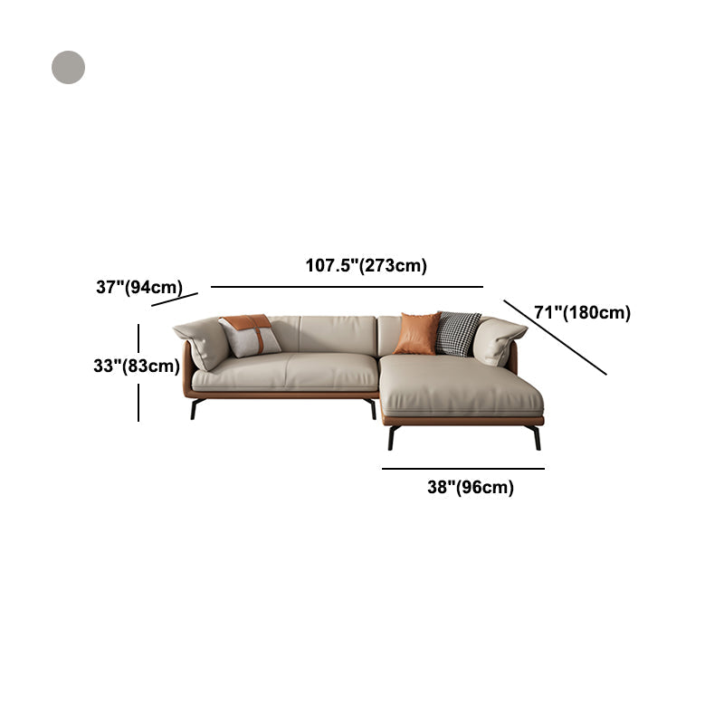 Grey Modern Loose Back Sofa & Chaise 23.68" H Pillow Top Armed Sofa, Genuine Leather Clearhalo 'furn' 'furn_sectionals' 'Furniture' 'furniture_sectionals' 'Living Room Furniture' 'Sectionals' 5022582