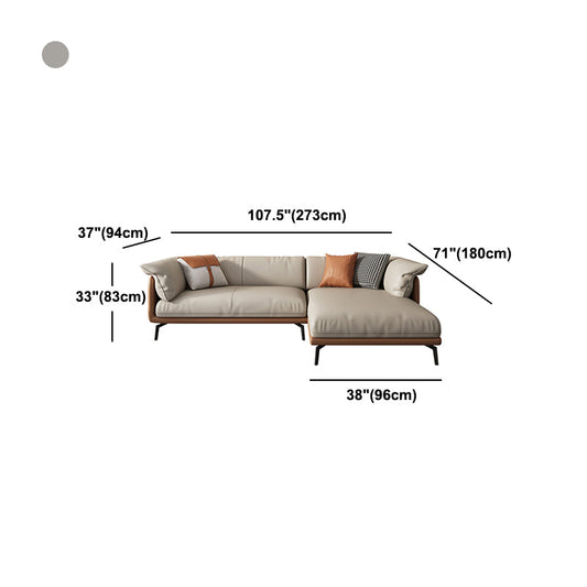 Grey Modern Loose Back Sofa & Chaise 23.68" H Pillow Top Armed Sofa, Genuine Leather Clearhalo 'furn' 'furn_sectionals' 'Furniture' 'furniture_sectionals' 'Living Room Furniture' 'Sectionals' 5022582
