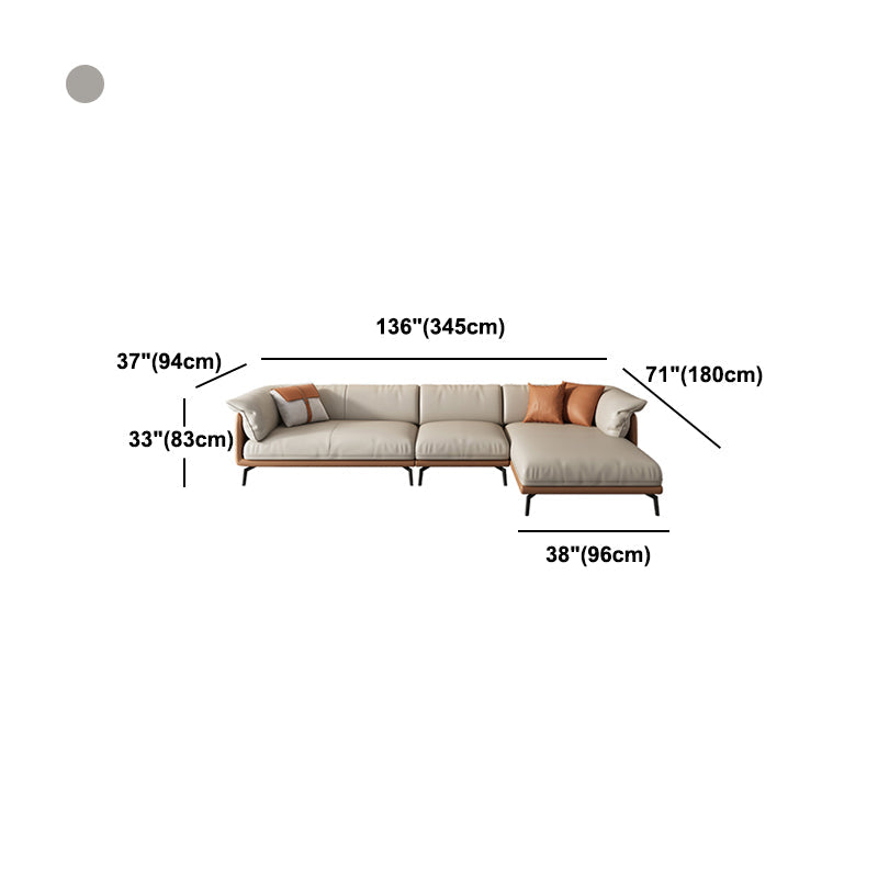 Grey Modern Loose Back Sofa & Chaise 23.68" H Pillow Top Armed Sofa, Genuine Leather Clearhalo 'furn' 'furn_sectionals' 'Furniture' 'furniture_sectionals' 'Living Room Furniture' 'Sectionals' 5022583