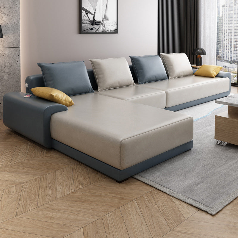 Mid Century Modern Sofa&Chaise 4-seat Pillows Sofa for Living Room Coffee Clearhalo 'furn' 'furn_sectionals' 'Furniture' 'furniture_sectionals' 'Living Room Furniture' 'Sectionals' 5022590