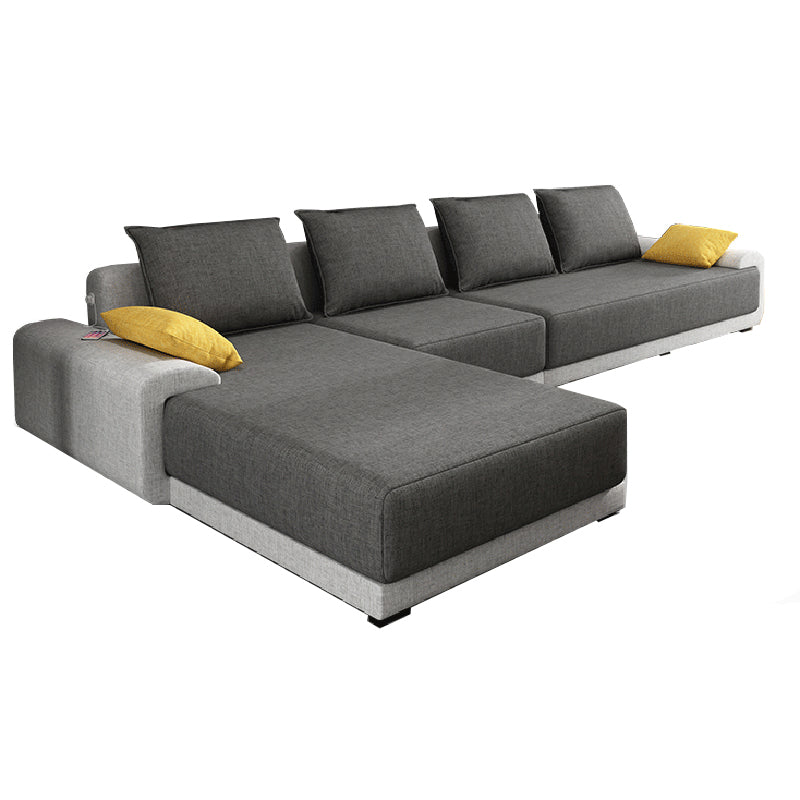 Mid Century Modern Sofa&Chaise 4-seat Pillows Sofa for Living Room Clearhalo 'furn' 'furn_sectionals' 'Furniture' 'furniture_sectionals' 'Living Room Furniture' 'Sectionals' 5022593