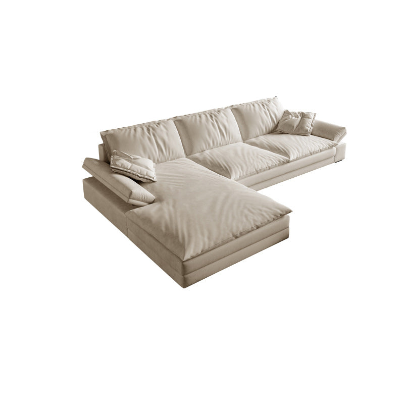 Faux Leather Loose Back Sofa White 31.5" H Pillow Top Arm Sofa& Chaise 110"L x 71"W x 31.5"H Latex Clearhalo 'furn' 'furn_sectionals' 'Furniture' 'furniture_sectionals' 'Living Room Furniture' 'Sectionals' 5022601