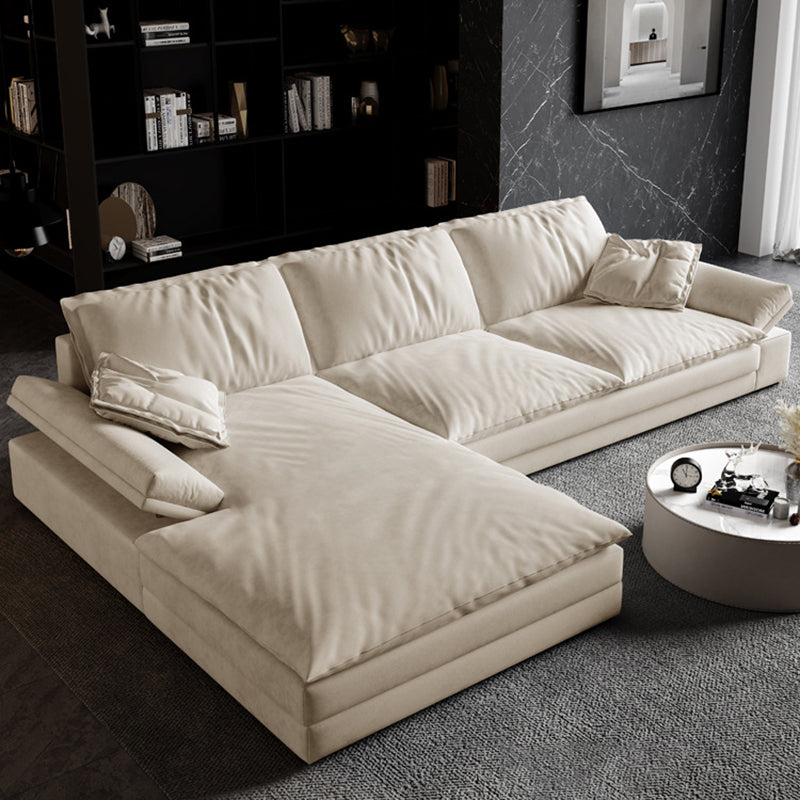 Faux Leather Loose Back Sofa White 31.5" H Pillow Top Arm Sofa& Chaise 110"L x 71"W x 31.5"H Down Clearhalo 'furn' 'furn_sectionals' 'Furniture' 'furniture_sectionals' 'Living Room Furniture' 'Sectionals' 5022604