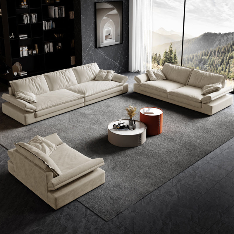 Faux Leather Loose Back Sofa White 31.5" H Pillow Top Arm Sofa& Chaise Clearhalo 'furn' 'furn_sectionals' 'Furniture' 'furniture_sectionals' 'Living Room Furniture' 'Sectionals' 5022607