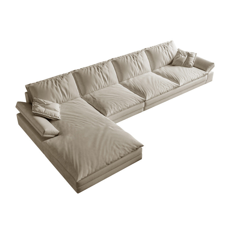 Faux Leather Loose Back Sofa White 31.5" H Pillow Top Arm Sofa& Chaise 126"L x 71"W x 31"H Clearhalo 'furn' 'furn_sectionals' 'Furniture' 'furniture_sectionals' 'Living Room Furniture' 'Sectionals' 5022610