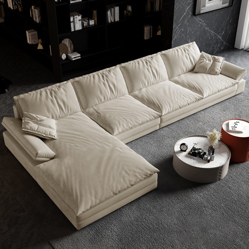 Faux Leather Loose Back Sofa White 31.5" H Pillow Top Arm Sofa& Chaise 157.5"L x 71"W x 31.5"H Latex Clearhalo 'furn' 'furn_sectionals' 'Furniture' 'furniture_sectionals' 'Living Room Furniture' 'Sectionals' 5022611