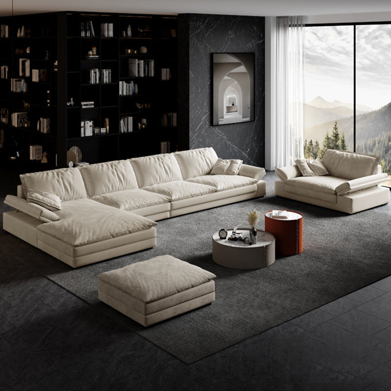 Faux Leather Loose Back Sofa White 31.5" H Pillow Top Arm Sofa& Chaise Clearhalo 'furn' 'furn_sectionals' 'Furniture' 'furniture_sectionals' 'Living Room Furniture' 'Sectionals' 5022617