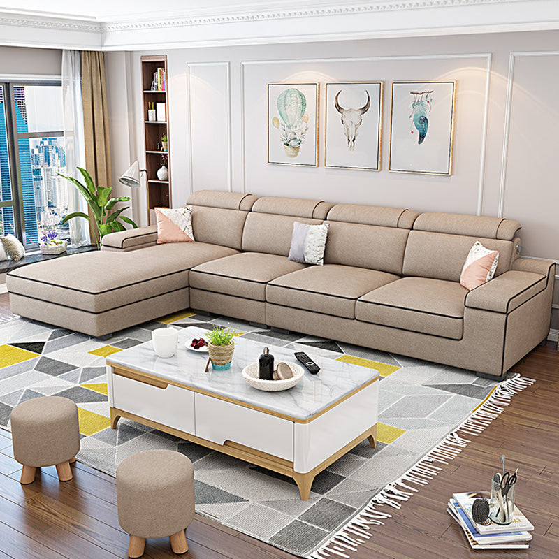 Vintage 4-seat Linen/Faux Leather Sofa Pillow Top Arm Sofa for Living Room Coffee Clearhalo 'furn' 'furn_sectionals' 'Furniture' 'furniture_sectionals' 'Living Room Furniture' 'Sectionals' 5022630