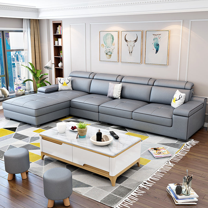 Vintage 4-seat Linen/Faux Leather Sofa Pillow Top Arm Sofa for Living Room Gray Clearhalo 'furn' 'furn_sectionals' 'Furniture' 'furniture_sectionals' 'Living Room Furniture' 'Sectionals' 5022632