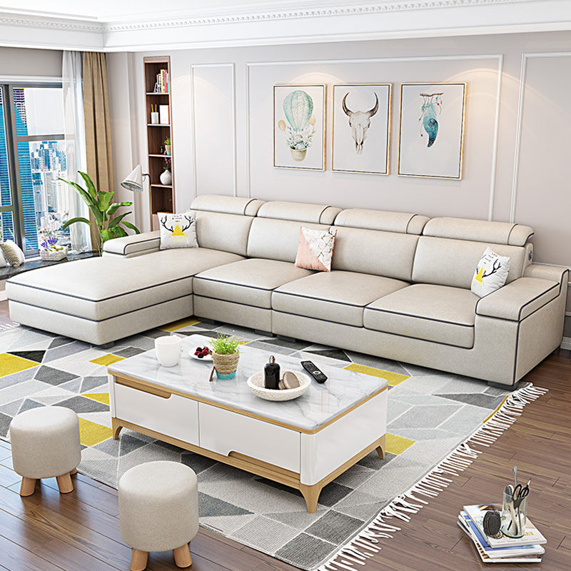 Vintage 4-seat Linen/Faux Leather Sofa Pillow Top Arm Sofa for Living Room Light Grey Clearhalo 'furn' 'furn_sectionals' 'Furniture' 'furniture_sectionals' 'Living Room Furniture' 'Sectionals' 5022635