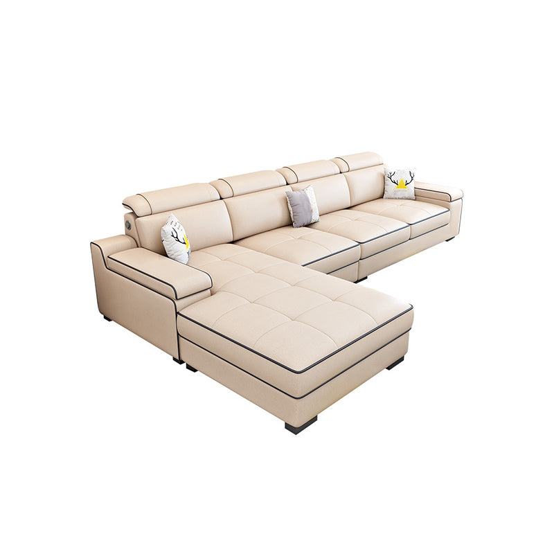 Vintage 4-seat Linen/Faux Leather Sofa Pillow Top Arm Sofa for Living Room Clearhalo 'furn' 'furn_sectionals' 'Furniture' 'furniture_sectionals' 'Living Room Furniture' 'Sectionals' 5022636