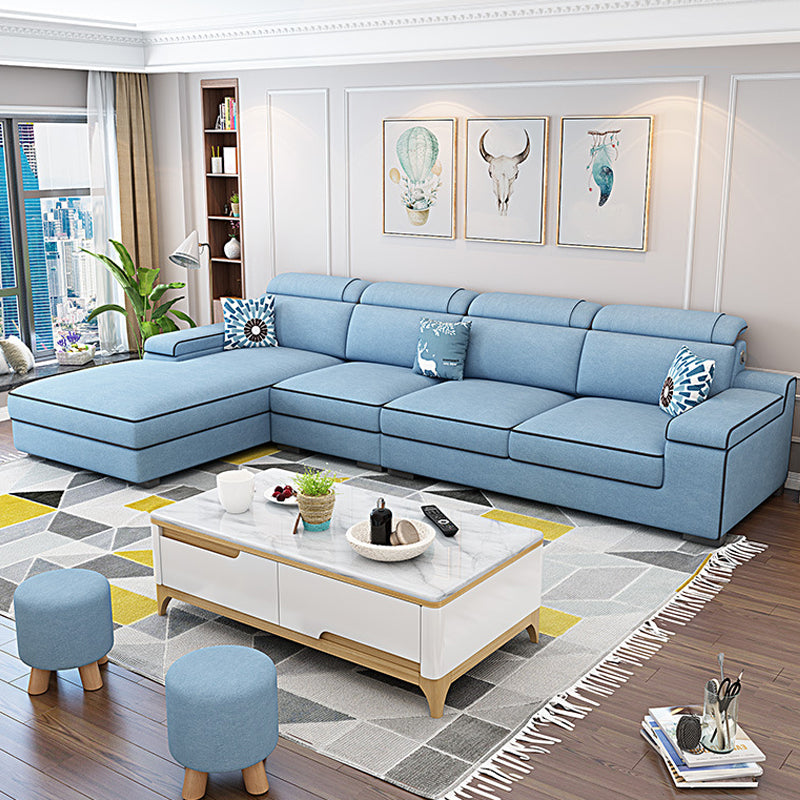 Vintage 4-seat Linen/Faux Leather Sofa Pillow Top Arm Sofa for Living Room Blue Clearhalo 'furn' 'furn_sectionals' 'Furniture' 'furniture_sectionals' 'Living Room Furniture' 'Sectionals' 5022640