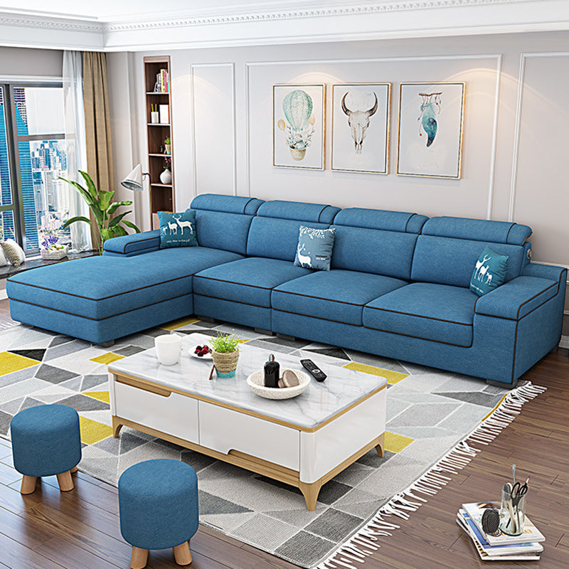 Vintage 4-seat Linen/Faux Leather Sofa Pillow Top Arm Sofa for Living Room Dark Blue Clearhalo 'furn' 'furn_sectionals' 'Furniture' 'furniture_sectionals' 'Living Room Furniture' 'Sectionals' 5022642