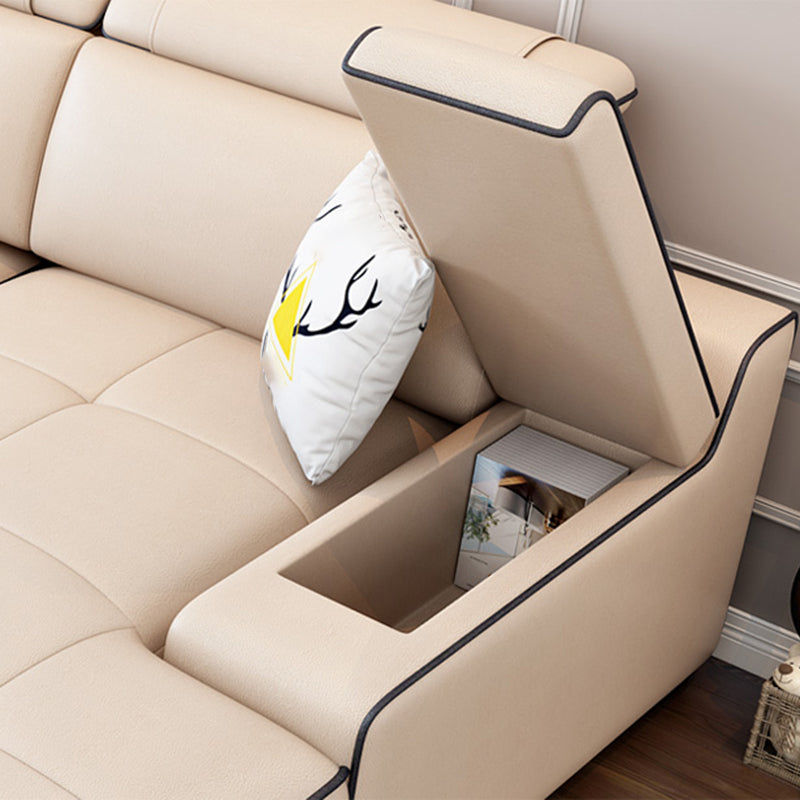 Vintage 4-seat Linen/Faux Leather Sofa Pillow Top Arm Sofa for Living Room Clearhalo 'furn' 'furn_sectionals' 'Furniture' 'furniture_sectionals' 'Living Room Furniture' 'Sectionals' 5022643