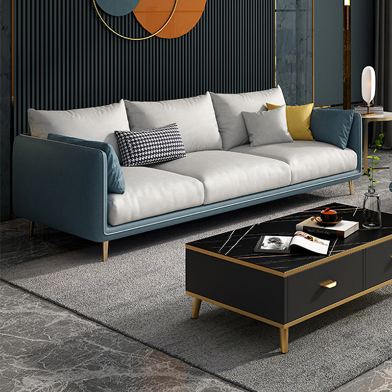 Scandinavian Faux Leather Straight Arm Sofa/Sectional with Stain-Resistant 83"L x 33"W x 33.5"H Blue-White Clearhalo 'furn' 'furn_sectionals' 'Furniture' 'furniture_sectionals' 'Living Room Furniture' 'Sectionals' 5022649