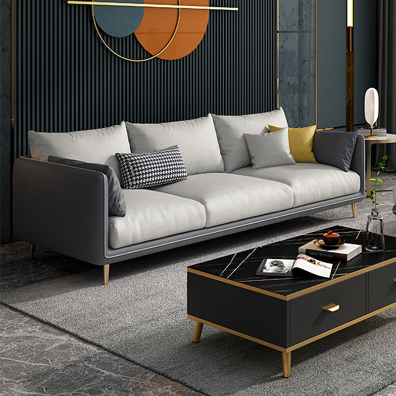 Scandinavian Faux Leather Straight Arm Sofa/Sectional with Stain-Resistant 83"L x 33"W x 33.5"H Gray-White Clearhalo 'furn' 'furn_sectionals' 'Furniture' 'furniture_sectionals' 'Living Room Furniture' 'Sectionals' 5022650