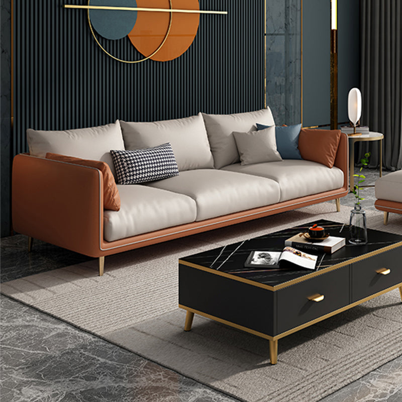 Scandinavian Faux Leather Straight Arm Sofa/Sectional with Stain-Resistant 83"L x 33"W x 33.5"H Orange White Clearhalo 'furn' 'furn_sectionals' 'Furniture' 'furniture_sectionals' 'Living Room Furniture' 'Sectionals' 5022651