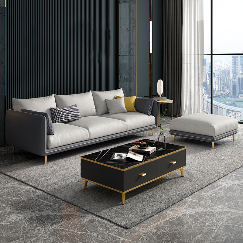 Scandinavian Faux Leather Straight Arm Sofa/Sectional with Stain-Resistant 83"L x 58"W x 33.5"H Gray-White Clearhalo 'furn' 'furn_sectionals' 'Furniture' 'furniture_sectionals' 'Living Room Furniture' 'Sectionals' 5022660