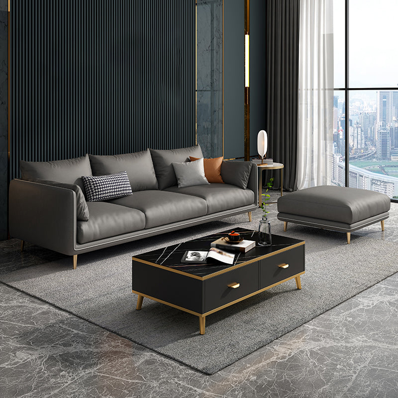 Scandinavian Faux Leather Straight Arm Sofa/Sectional with Stain-Resistant 83"L x 58"W x 33.5"H Dark Gray Clearhalo 'furn' 'furn_sectionals' 'Furniture' 'furniture_sectionals' 'Living Room Furniture' 'Sectionals' 5022662