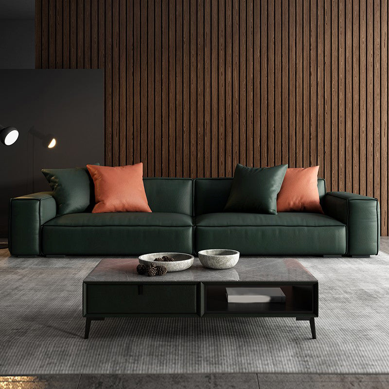 Emerald Green Genuine Leather Square Arm Sofa/Sectional with Wear-Resistant 27''H x 110''L x 37''W Latex Clearhalo 'Furniture' 'furniture_sectionals' 'Living Room Furniture' 'Sectionals' 5022666