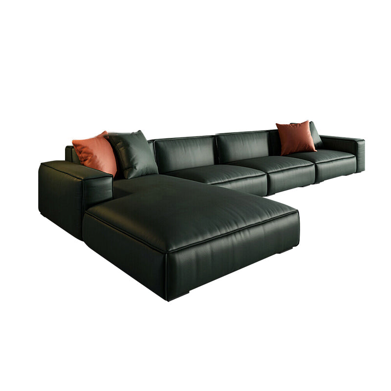Emerald Green Genuine Leather Square Arm Sofa/Sectional with Wear-Resistant 27''H x 138''L x 67''W Clearhalo 'Furniture' 'furniture_sectionals' 'Living Room Furniture' 'Sectionals' 5022667