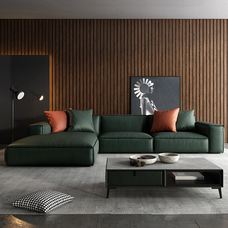 Emerald Green Genuine Leather Square Arm Sofa/Sectional with Wear-Resistant 27''H x 108''L x 67''W Latex Clearhalo 'Furniture' 'furniture_sectionals' 'Living Room Furniture' 'Sectionals' 5022668