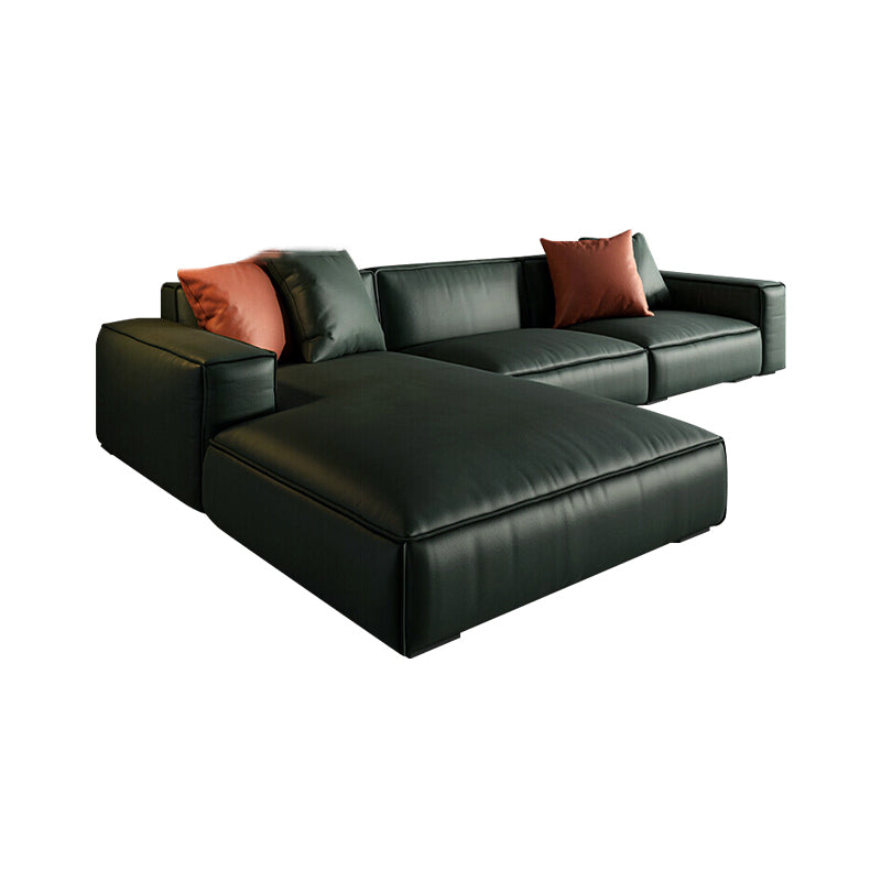 Emerald Green Genuine Leather Square Arm Sofa/Sectional with Wear-Resistant Clearhalo 'Furniture' 'furniture_sectionals' 'Living Room Furniture' 'Sectionals' 5022671