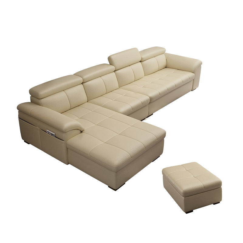 Genuine Leather Sectional Sofa 35.43"High Cushion Back Sofa with Storage,Beige 136"L x 67"W x 35"H With Ottoman Clearhalo 'furn' 'furn_sectionals' 'Furniture' 'furniture_sectionals' 'Living Room Furniture' 'Sectionals' 5022702