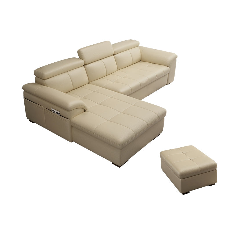 Genuine Leather Sectional Sofa 35.43"High Cushion Back Sofa with Storage,Beige 107.5"L x 67"W x 35"H With Ottoman Clearhalo 'furn' 'furn_sectionals' 'Furniture' 'furniture_sectionals' 'Living Room Furniture' 'Sectionals' 5022705