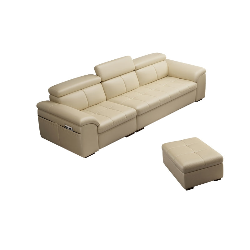Genuine Leather Sectional Sofa 35.43"High Cushion Back Sofa with Storage,Beige 107.5"L x 38"W x 35"H With Ottoman Clearhalo 'furn' 'furn_sectionals' 'Furniture' 'furniture_sectionals' 'Living Room Furniture' 'Sectionals' 5022706