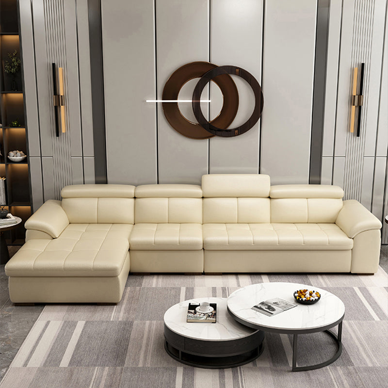 Genuine Leather Sectional Sofa 35.43"High Cushion Back Sofa with Storage,Beige 136"L x 67"W x 35"H Without Ottoman Clearhalo 'furn' 'furn_sectionals' 'Furniture' 'furniture_sectionals' 'Living Room Furniture' 'Sectionals' 5022708