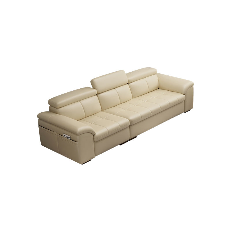 Genuine Leather Sectional Sofa 35.43"High Cushion Back Sofa with Storage,Beige 107.5"L x 38"W x 35"H Without Ottoman Clearhalo 'furn' 'furn_sectionals' 'Furniture' 'furniture_sectionals' 'Living Room Furniture' 'Sectionals' 5022711