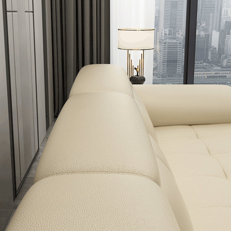 Genuine Leather Sectional Sofa 35.43"High Cushion Back Sofa with Storage,Beige Clearhalo 'furn' 'furn_sectionals' 'Furniture' 'furniture_sectionals' 'Living Room Furniture' 'Sectionals' 5022714