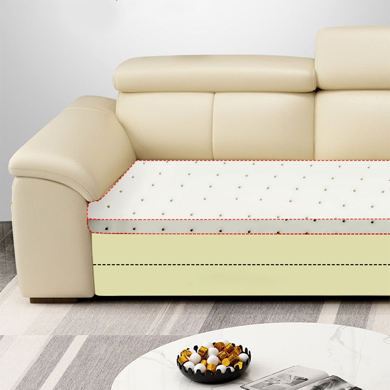 Genuine Leather Sectional Sofa 35.43"High Cushion Back Sofa with Storage,Beige Clearhalo 'furn' 'furn_sectionals' 'Furniture' 'furniture_sectionals' 'Living Room Furniture' 'Sectionals' 5022715