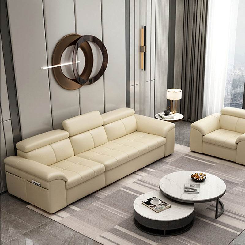 Genuine Leather Sectional Sofa 35.43"High Cushion Back Sofa with Storage,Beige Clearhalo 'furn' 'furn_sectionals' 'Furniture' 'furniture_sectionals' 'Living Room Furniture' 'Sectionals' 5022717