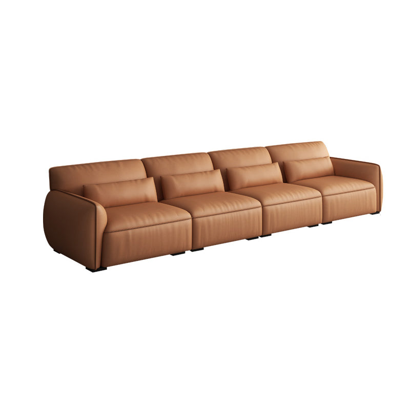 Scandinavian Tan Faux Leather Straight Arm Sofa/Sectionals with Stain-Resistant 134"L x 36"W x 29.5"H Without Ottoman Clearhalo 'furn' 'furn_sectionals' 'Furniture' 'furniture_sectionals' 'Living Room Furniture' 'Sectionals' 5022729