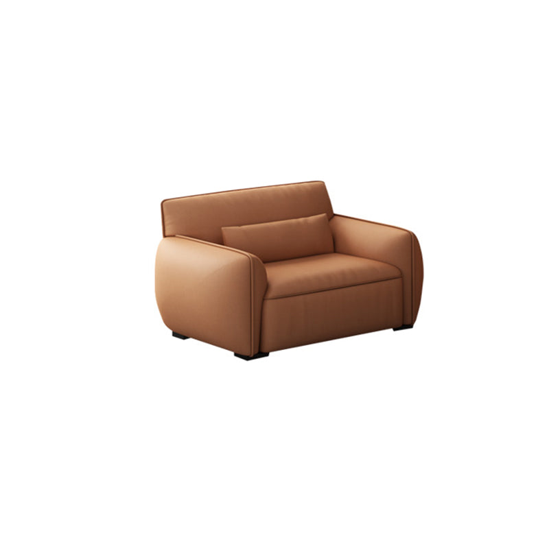 Scandinavian Tan Faux Leather Straight Arm Sofa/Sectionals with Stain-Resistant 51"L x 36"W x 29.5"H Without Ottoman Clearhalo 'furn' 'furn_sectionals' 'Furniture' 'furniture_sectionals' 'Living Room Furniture' 'Sectionals' 5022730