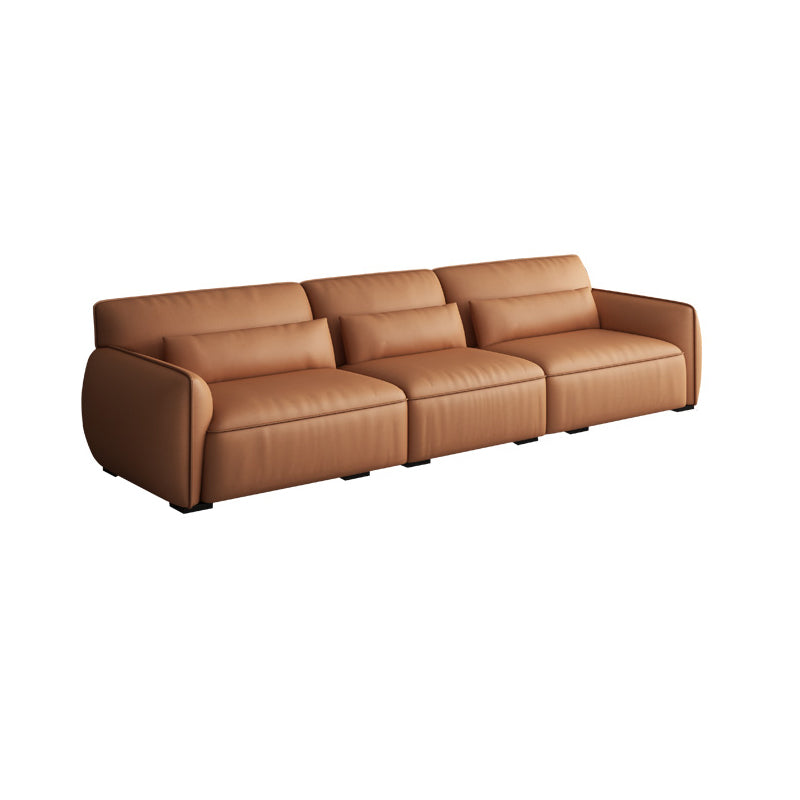 Scandinavian Tan Faux Leather Straight Arm Sofa/Sectionals with Stain-Resistant 106"L x 36"W x 29.5"H Without Ottoman Clearhalo 'furn' 'furn_sectionals' 'Furniture' 'furniture_sectionals' 'Living Room Furniture' 'Sectionals' 5022739