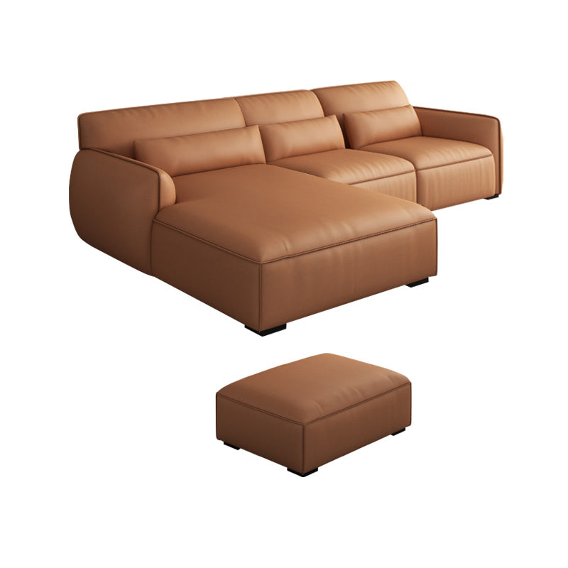 Scandinavian Tan Faux Leather Straight Arm Sofa/Sectionals with Stain-Resistant 106"L x 71"W x 29.5"H With Ottoman Clearhalo 'furn' 'furn_sectionals' 'Furniture' 'furniture_sectionals' 'Living Room Furniture' 'Sectionals' 5022744