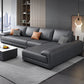 133.9"W √ó 70.87"D √ó35.43"H Faux Leather Pillow Top Arm Sectional with Stain-Resistant Dark Gray Clearhalo 'furn' 'furn_sectionals' 'Furniture' 'furniture_sectionals' 'Living Room Furniture' 'Sectionals' 5022765