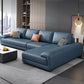 133.9"W √ó 70.87"D √ó35.43"H Faux Leather Pillow Top Arm Sectional with Stain-Resistant Blue Clearhalo 'furn' 'furn_sectionals' 'Furniture' 'furniture_sectionals' 'Living Room Furniture' 'Sectionals' 5022769