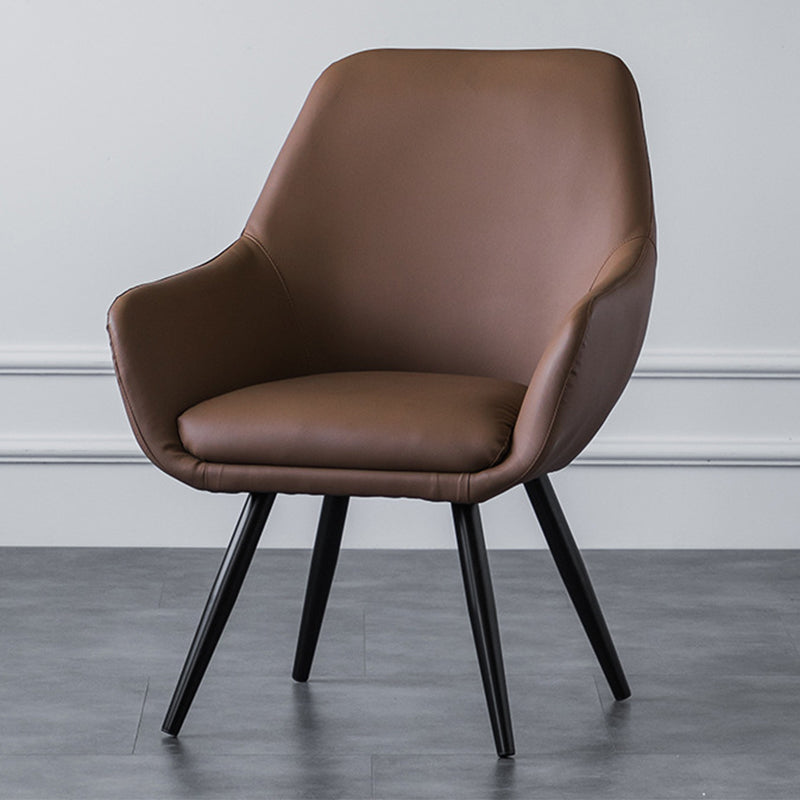 Arms Included Chair26.7" L X25.1"W X 33.4"H Basic Four Legs Chair Brown PU（Polyurethane） Clearhalo 'Accent Chairs' 'accent_chairs' 'Chairs & Seating' 'furn' 'furn_accent_chairs' 'Furniture' 'furniture_accent_chairs' 'Living Room Furniture' 5022858