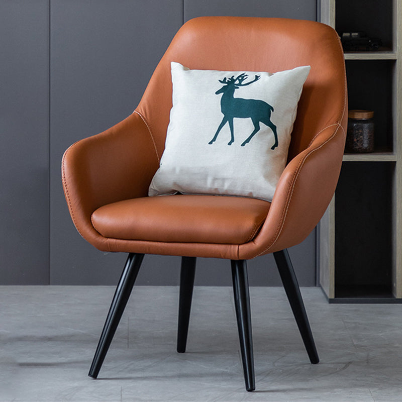 Arms Included Chair26.7" L X25.1"W X 33.4"H Basic Four Legs Chair Orange Faux Leather Clearhalo 'Accent Chairs' 'accent_chairs' 'Chairs & Seating' 'furn' 'furn_accent_chairs' 'Furniture' 'furniture_accent_chairs' 'Living Room Furniture' 5022867
