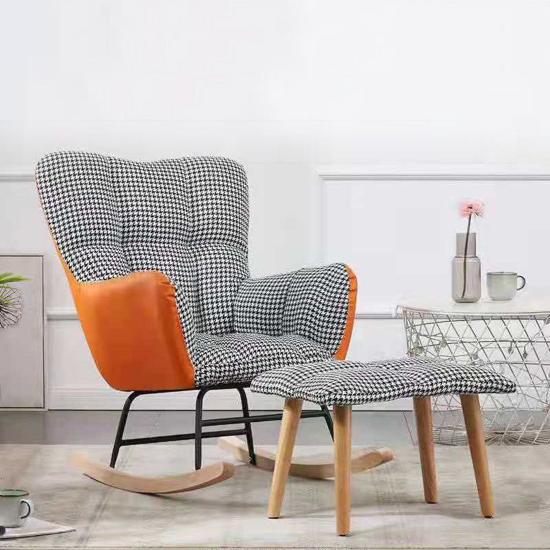 Arms Included Chair 26.7" L X29.5"W X34.6"H Chair for Living Room Orange Houndstooth Velvet Clearhalo 'Accent Chairs' 'accent_chairs' 'Chairs & Seating' 'furn' 'furn_accent_chairs' 'Furniture' 'furniture_accent_chairs' 'Living Room Furniture' 5022887