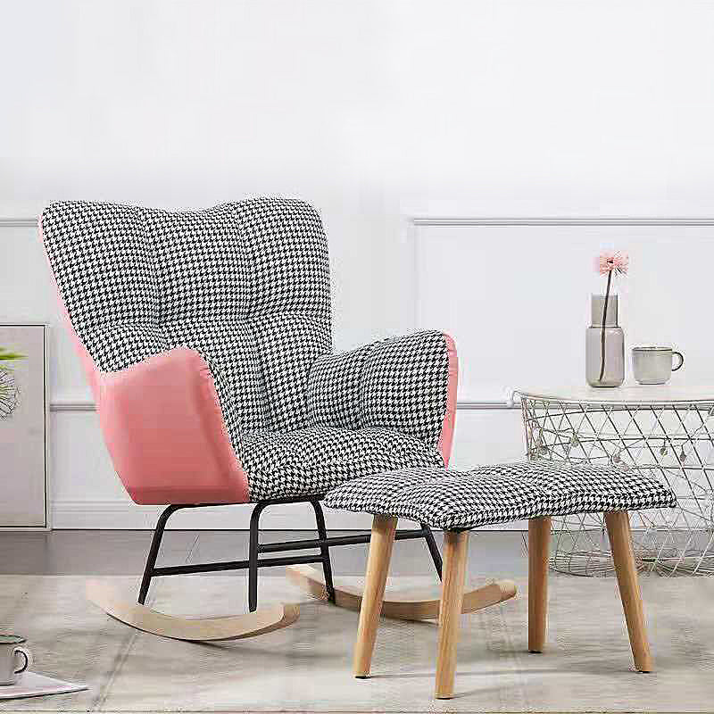 Arms Included Chair 26.7" L X29.5"W X34.6"H Chair for Living Room Pink Houndstooth Velvet Clearhalo 'Accent Chairs' 'accent_chairs' 'Chairs & Seating' 'furn' 'furn_accent_chairs' 'Furniture' 'furniture_accent_chairs' 'Living Room Furniture' 5022889