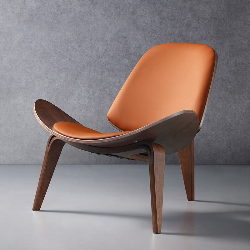 Armless Chair 36.2" L X31.4"W X29.9"HSolid Wood Frame Chair for Living Room Walnut Genuine Leather Orange Clearhalo 'Accent Chairs' 'accent_chairs' 'Chairs & Seating' 'Furniture' 'furniture_accent_chairs' 'Living Room Furniture' 5022900