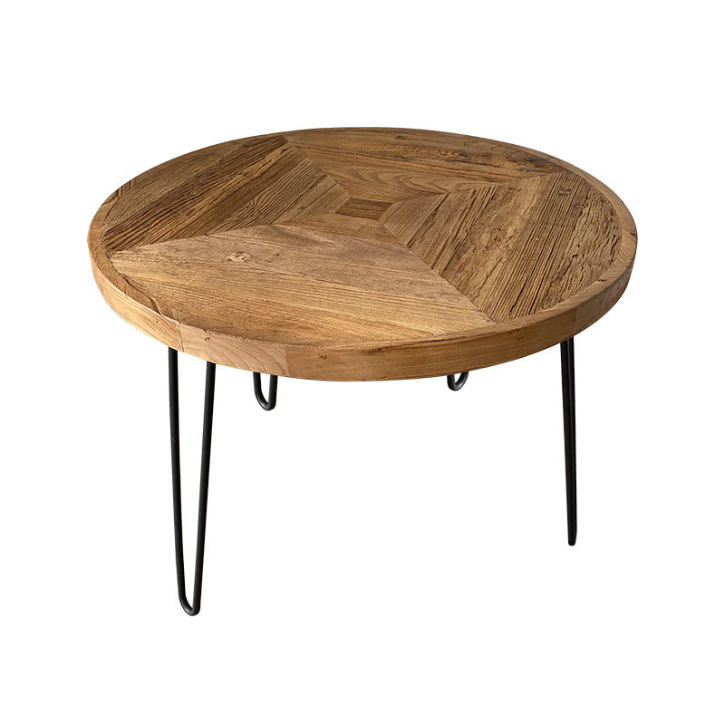 Mid-century Modern Cocktail Table Brown Elm Wood Top Metal Base Round/square Coffee Table 27.5"L x 27.5"W x 20.5"H Round Clearhalo 'Coffee & Accent Tables' 'Coffee Tables' 'coffee_tables' 'furn' 'furn_coffee_tables' 'Furniture' 'furniture_coffee_tables' 'Living Room Furniture' 5022997